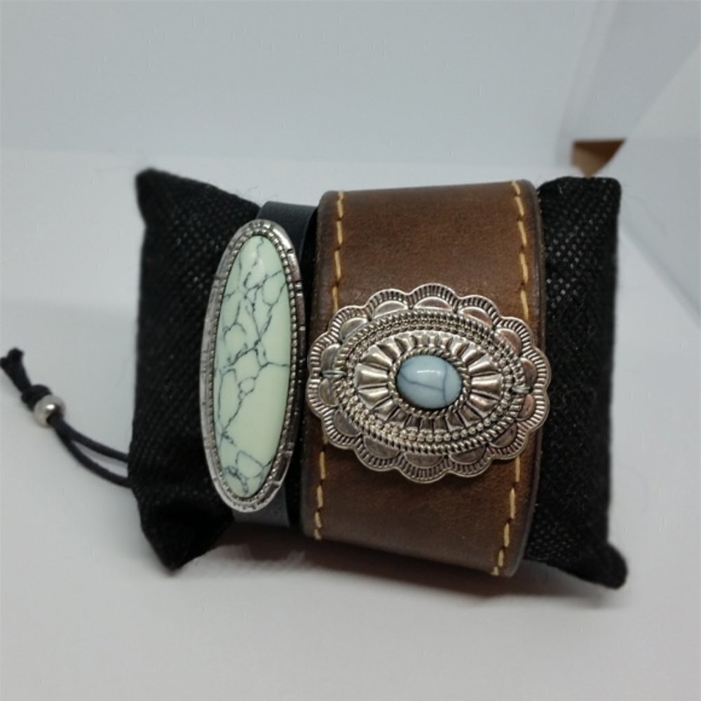 HANDMADE southwestern boho style stone look leather/faux bracelets